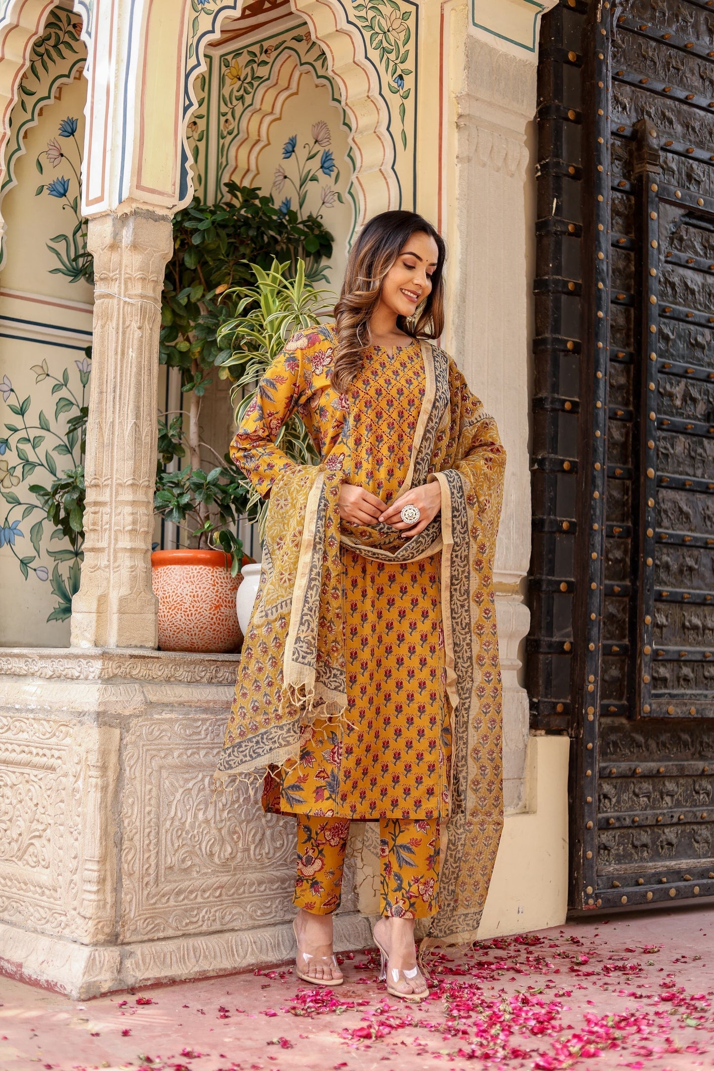 Vasantika Mustard Bloom Delight Suit Set - Doriya