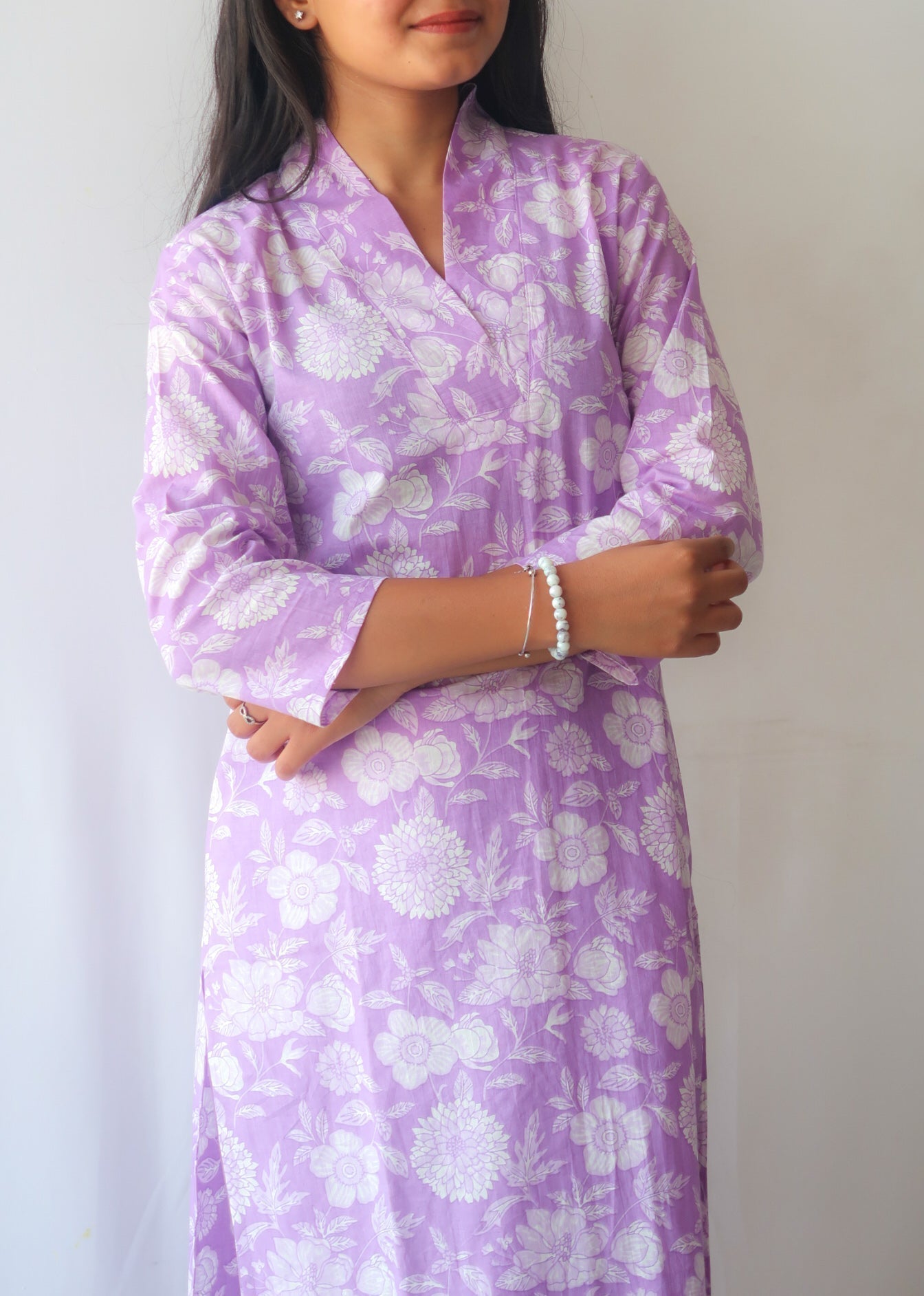Lavender Floral V-Neck Suit Set