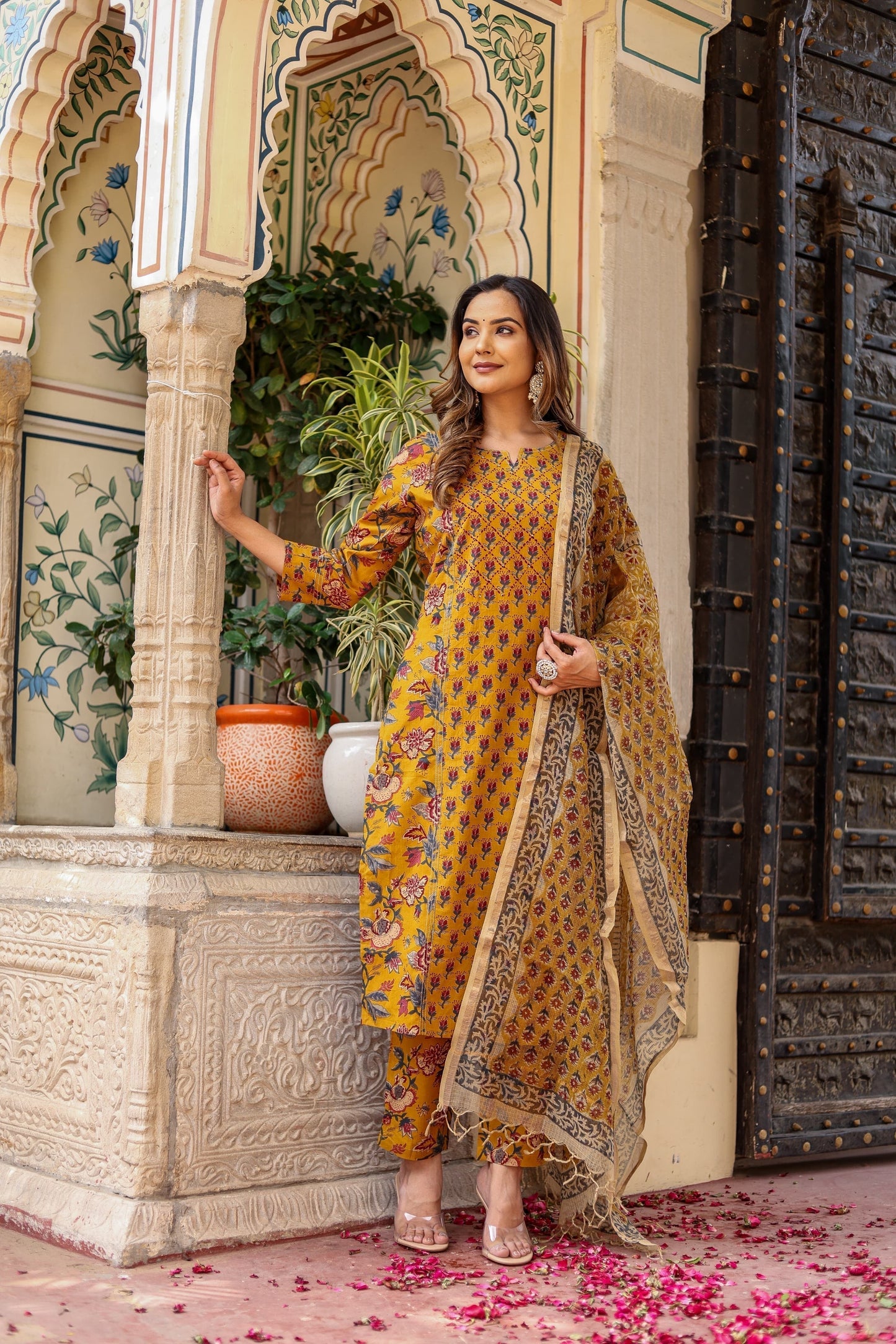 Vasantika Mustard Bloom Delight Suit Set - Doriya