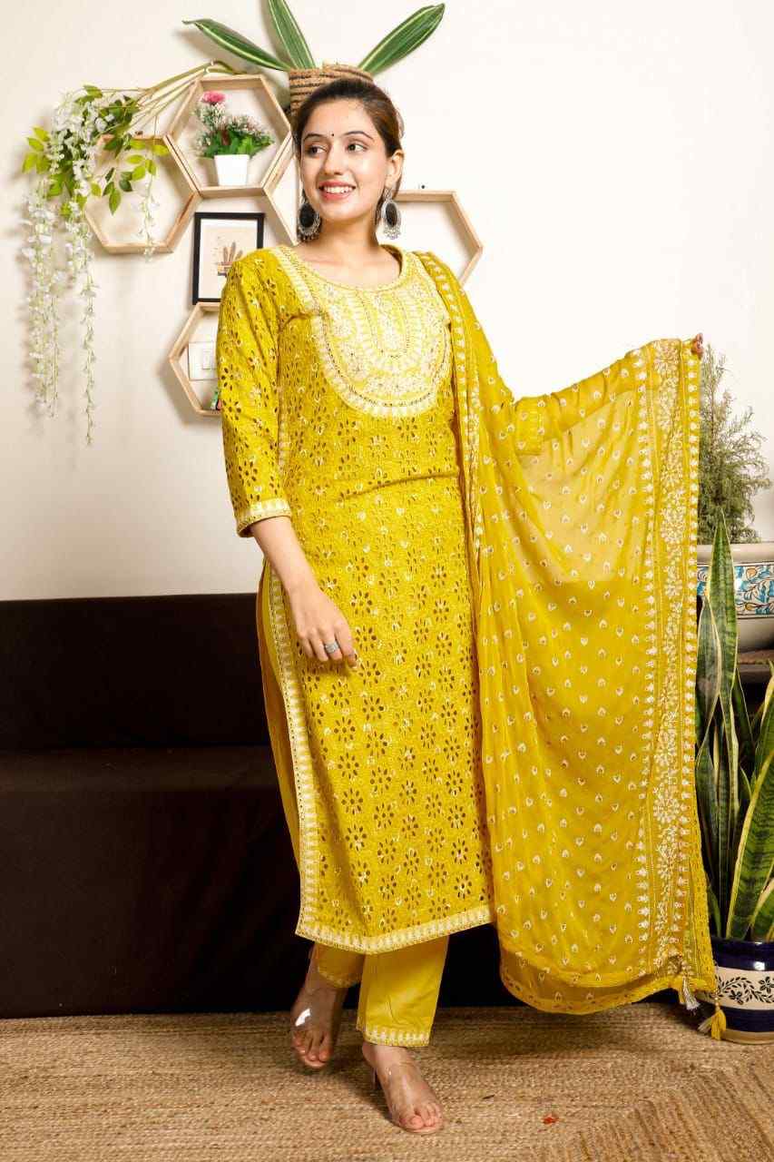 Cutwork Floral Embellished Suit Set