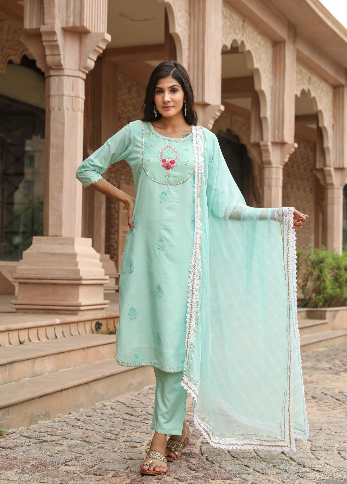 Pastel Turquoise Festive suit set
