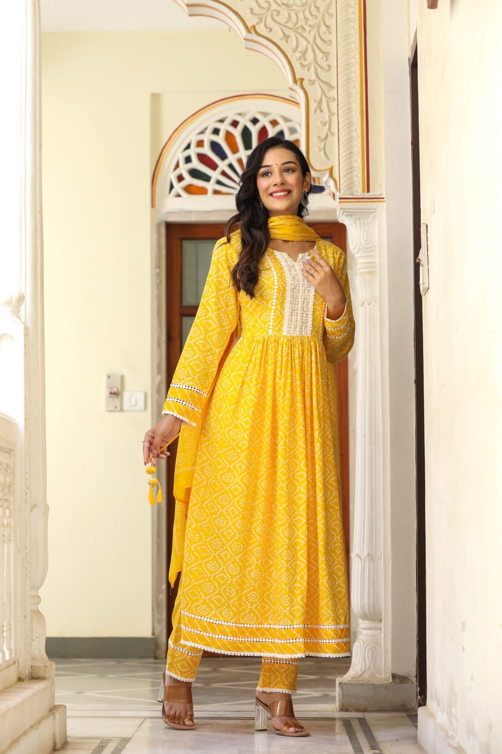 Gold Yellow Bandhej Romance Suit