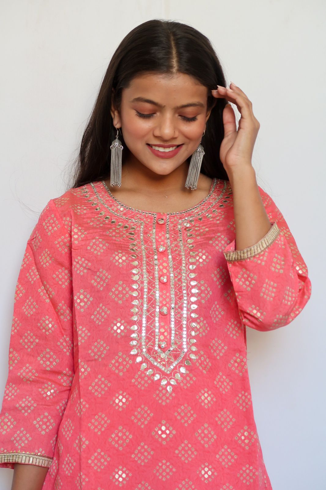 Carnation Pink Handwork Suit Set