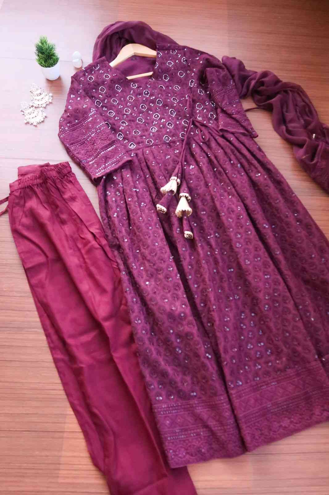 Wine Sequin Nyra Cut Suit Set