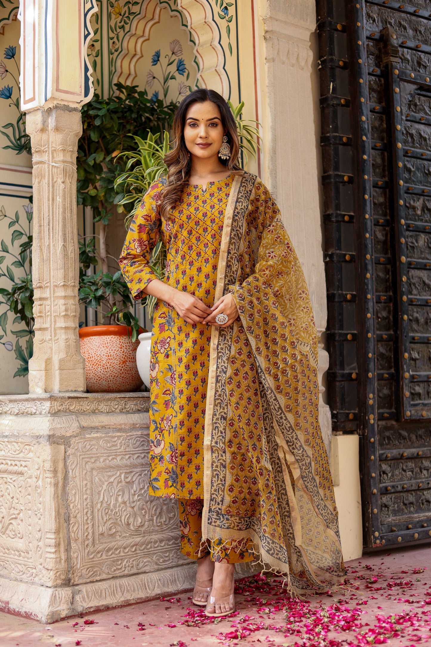 Vasantika Mustard Bloom Delight Suit Set - Doriya