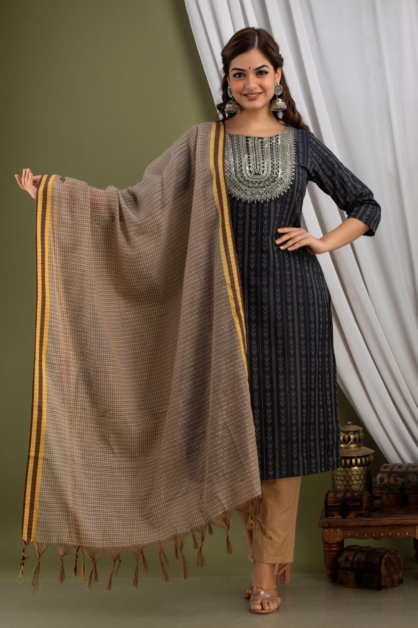 Handwoven cotton Sequin Black Suit