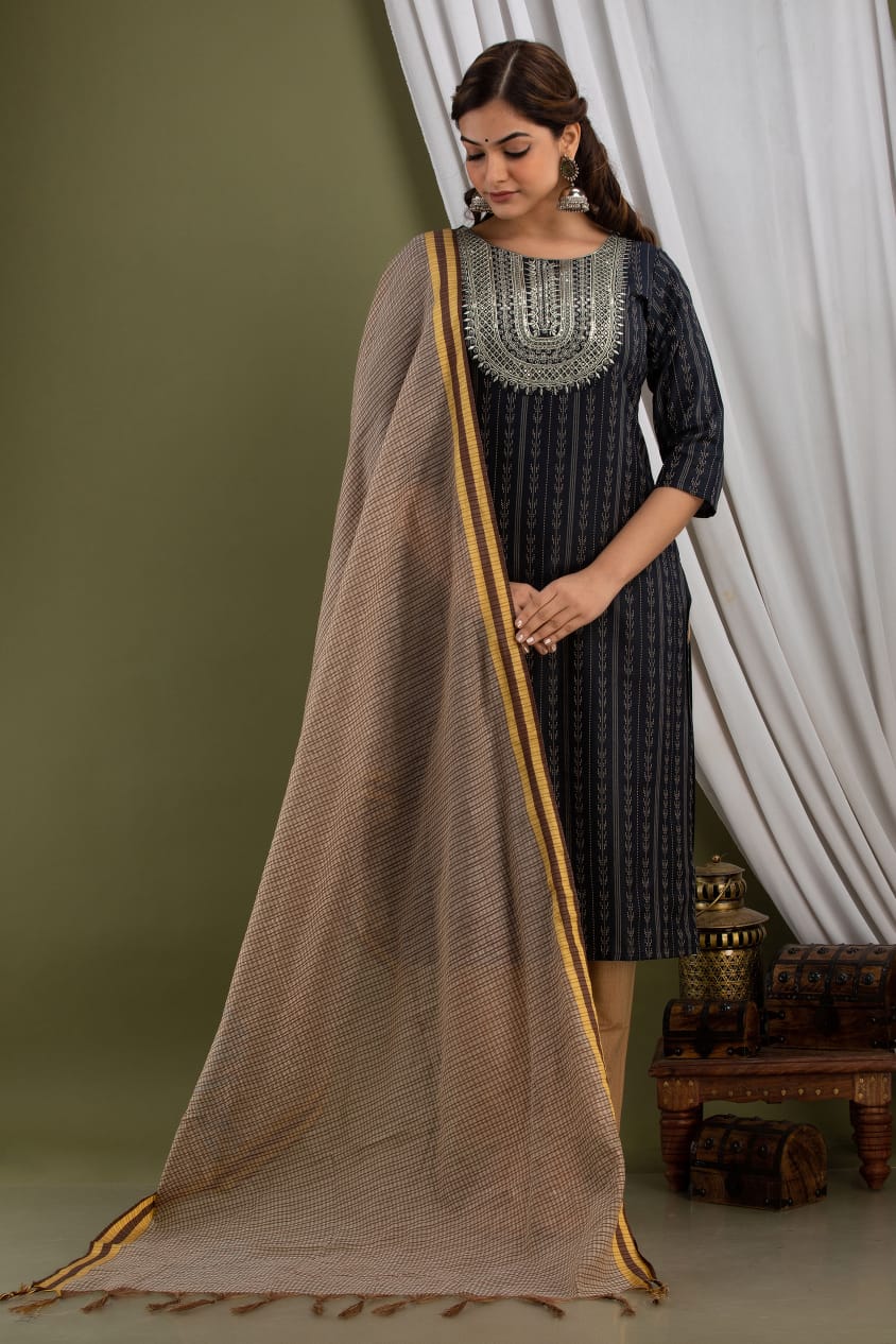 Handwoven cotton Sequin Black Suit