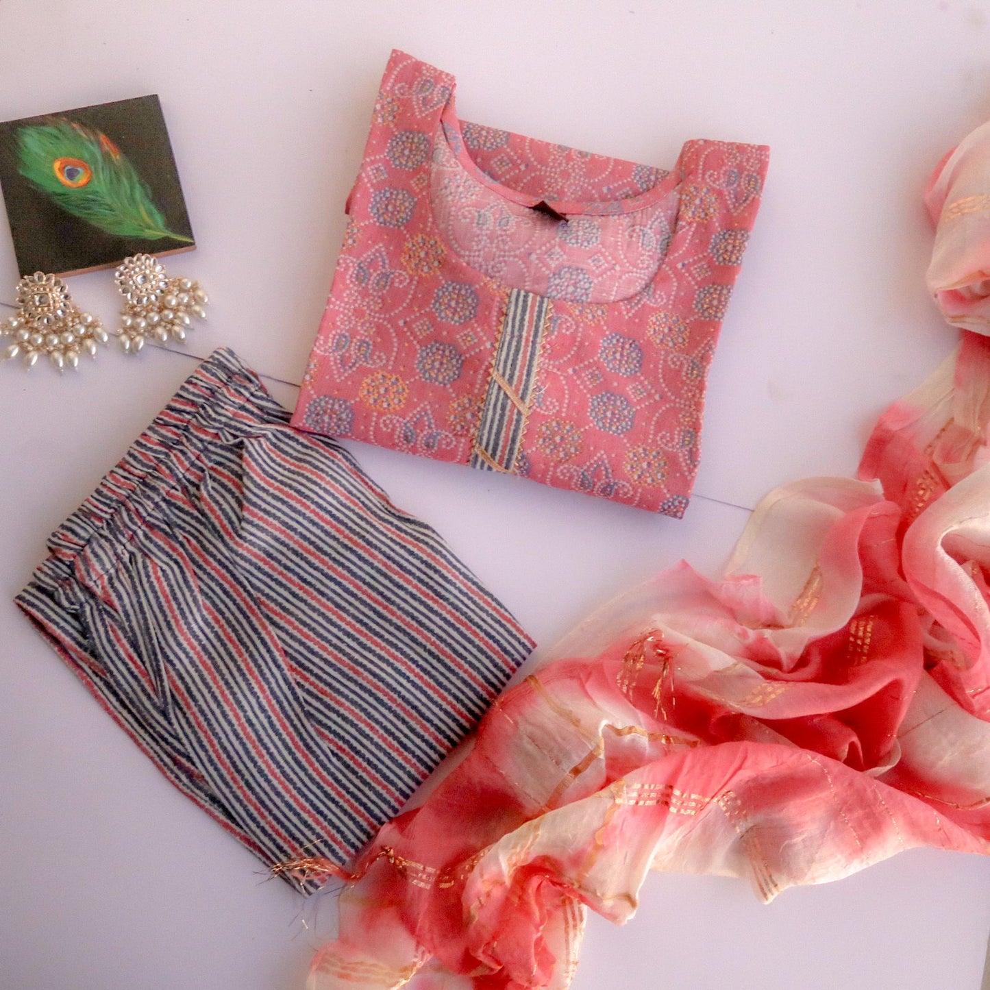 Pink Bandhej Suit Set