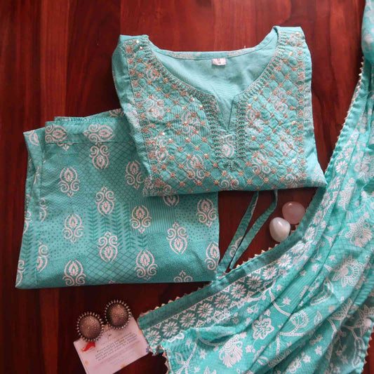 Turquoise White Sequin Suit