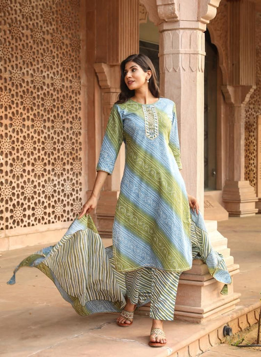 Peacock Bandhej Pure Cotton Suit