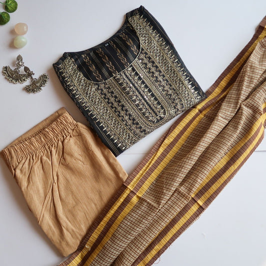 Handwoven cotton Sequin Black Suit