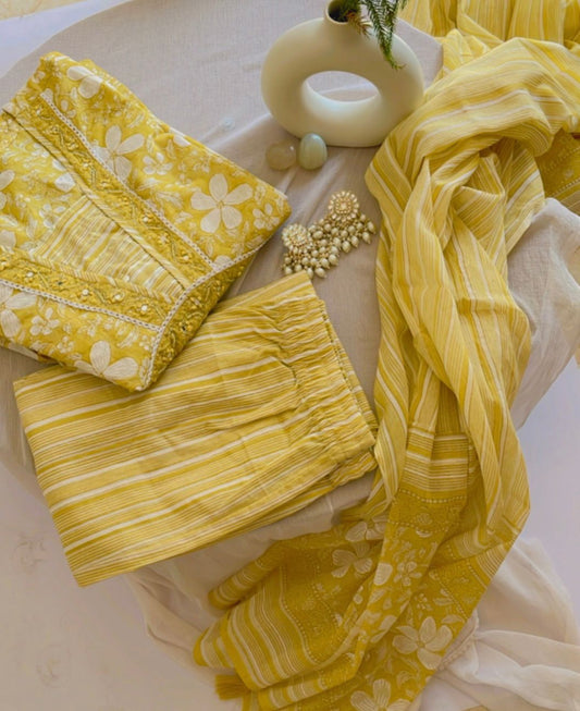 Yellow Lilys Premium Cotton Suit Set